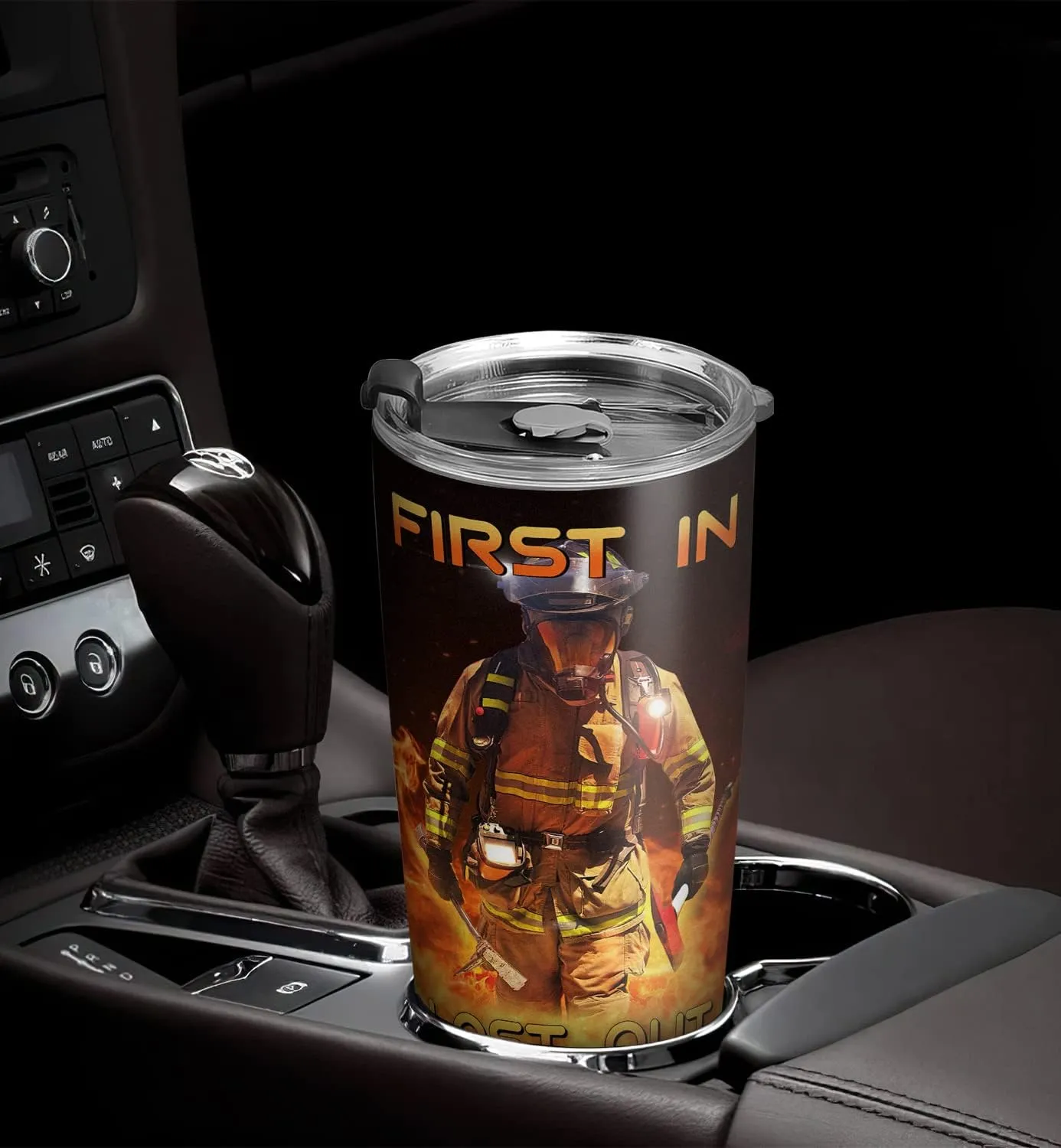 20oz Firefighter Tumbler, First in Last Out, Firefighter Gifts, Coffee Thermos for Men, Stainless Steel Double Wall Vacuum Insulated Coffee Mug, Travel Cup with Lid