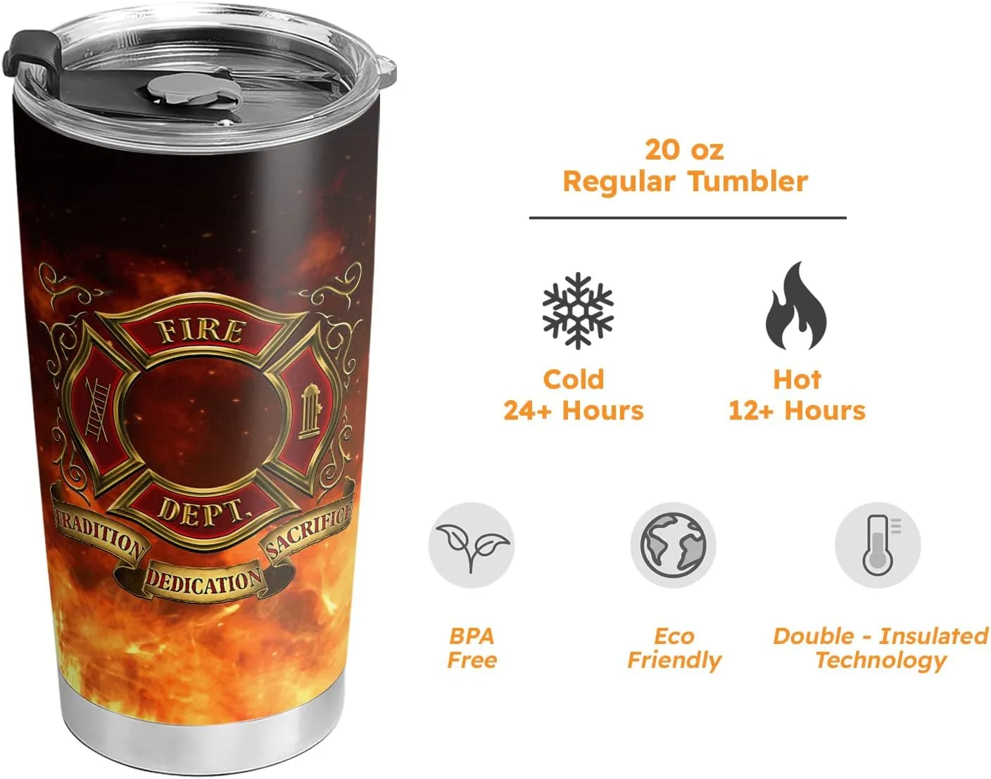20oz Firefighter Tumbler, First in Last Out, Firefighter Gifts, Coffee Thermos for Men, Stainless Steel Double Wall Vacuum Insulated Coffee Mug, Travel Cup with Lid