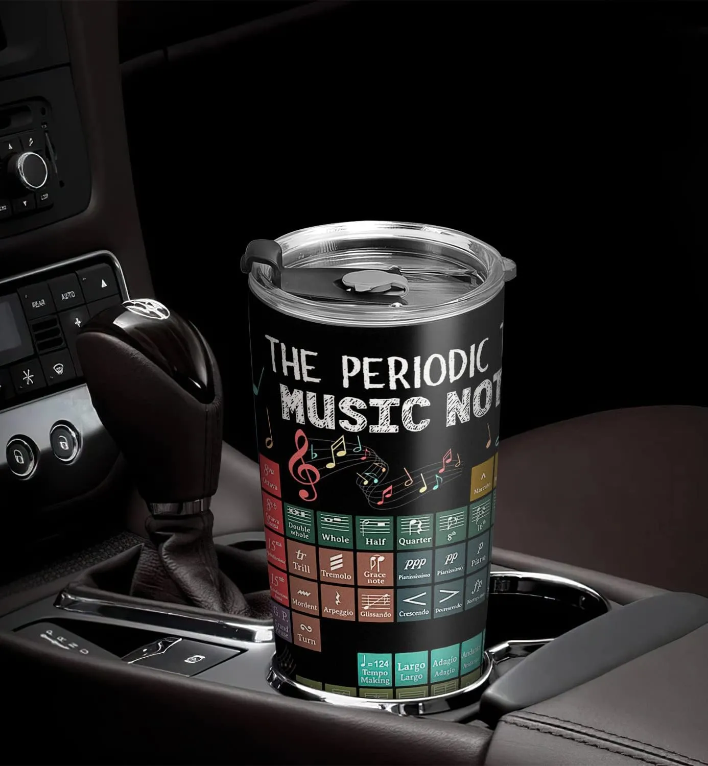 20oz Periodic Table of Music Notation Tumbler, Musician, Music Teacher Gifts, Coffee Thermos for Women, Stainless Steel Double Wall Vacuum Insulated Coffee Mug, Travel Cup with Lid
