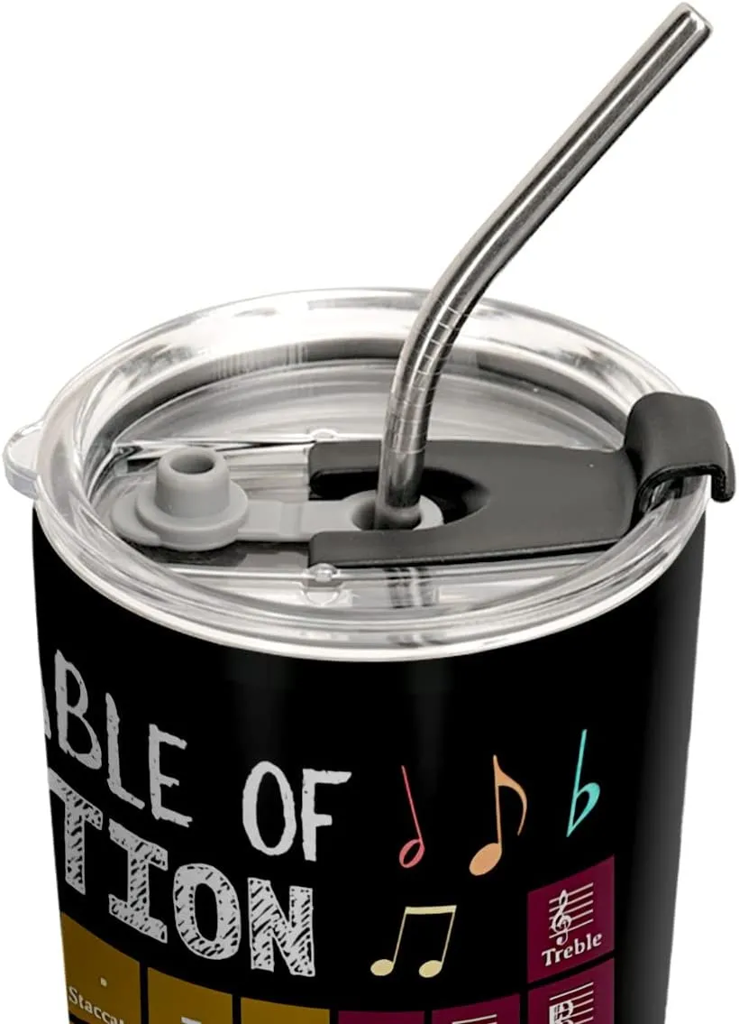 20oz Periodic Table of Music Notation Tumbler, Musician, Music Teacher Gifts, Coffee Thermos for Women, Stainless Steel Double Wall Vacuum Insulated Coffee Mug, Travel Cup with Lid
