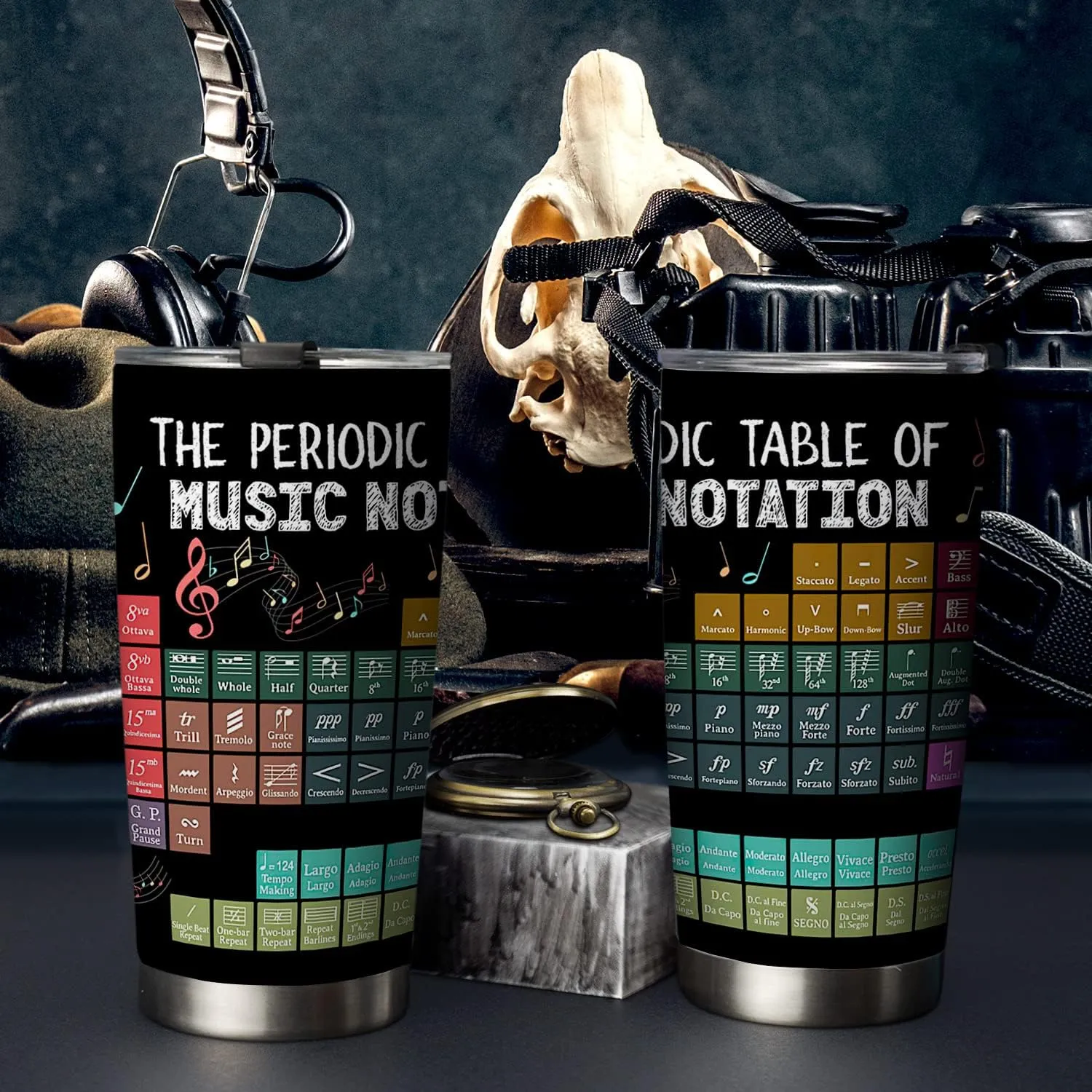 20oz Periodic Table of Music Notation Tumbler, Musician, Music Teacher Gifts, Coffee Thermos for Women, Stainless Steel Double Wall Vacuum Insulated Coffee Mug, Travel Cup with Lid