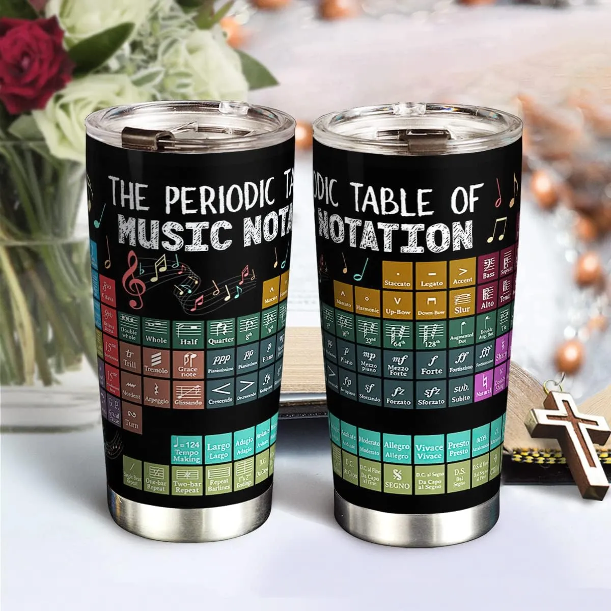 20oz Periodic Table of Music Notation Tumbler, Musician, Music Teacher Gifts, Coffee Thermos for Women, Stainless Steel Double Wall Vacuum Insulated Coffee Mug, Travel Cup with Lid