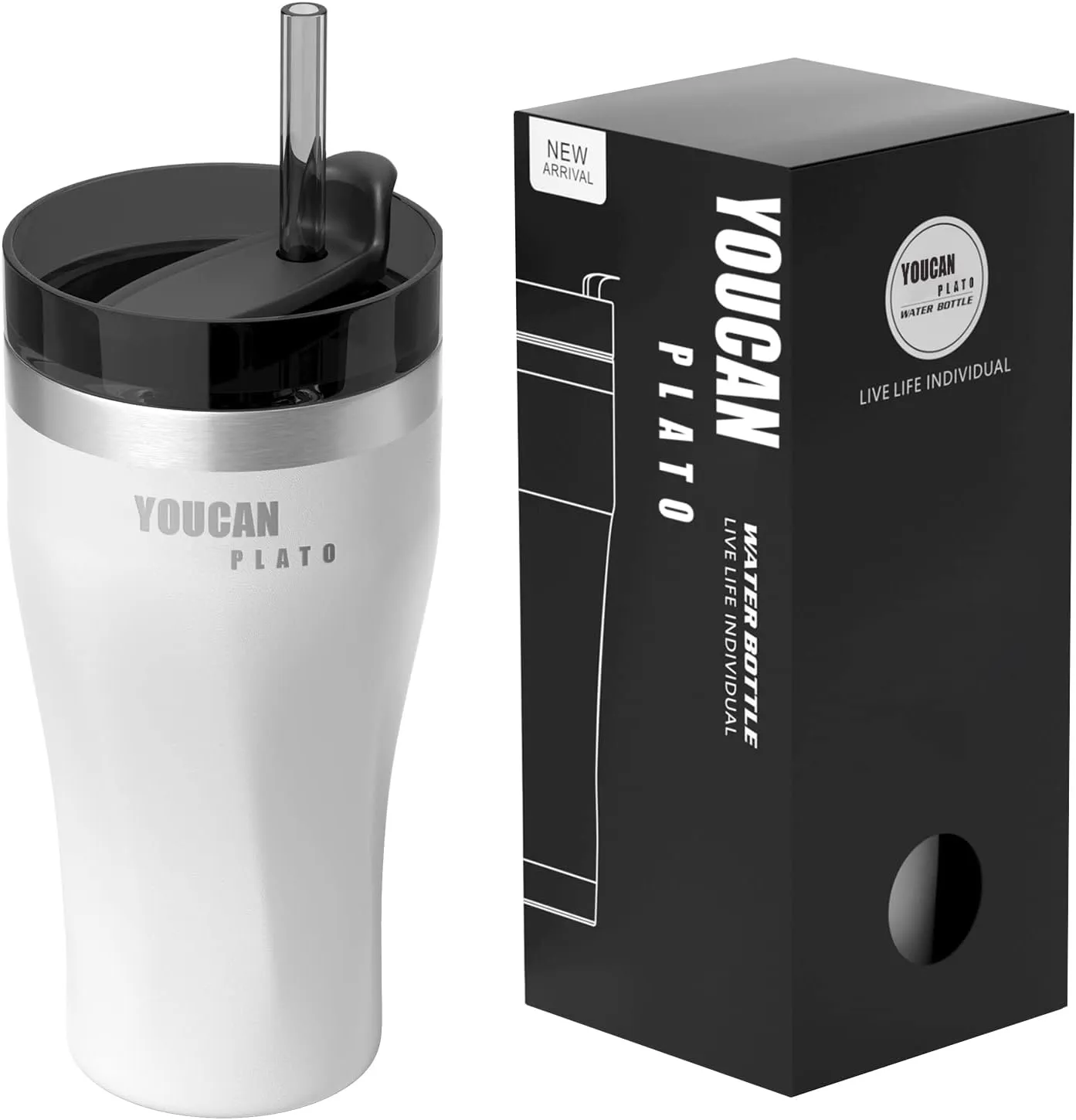 21 oz Insulated Tumbler with lid and Straw- Travel Coffee Mug- Coffee Cup-Stainless Steel Insulated Coffee Tumblers-Iced Coffee Tumbler-Double Vacuum Wall Insulated water cup for Hot and Cold,White…