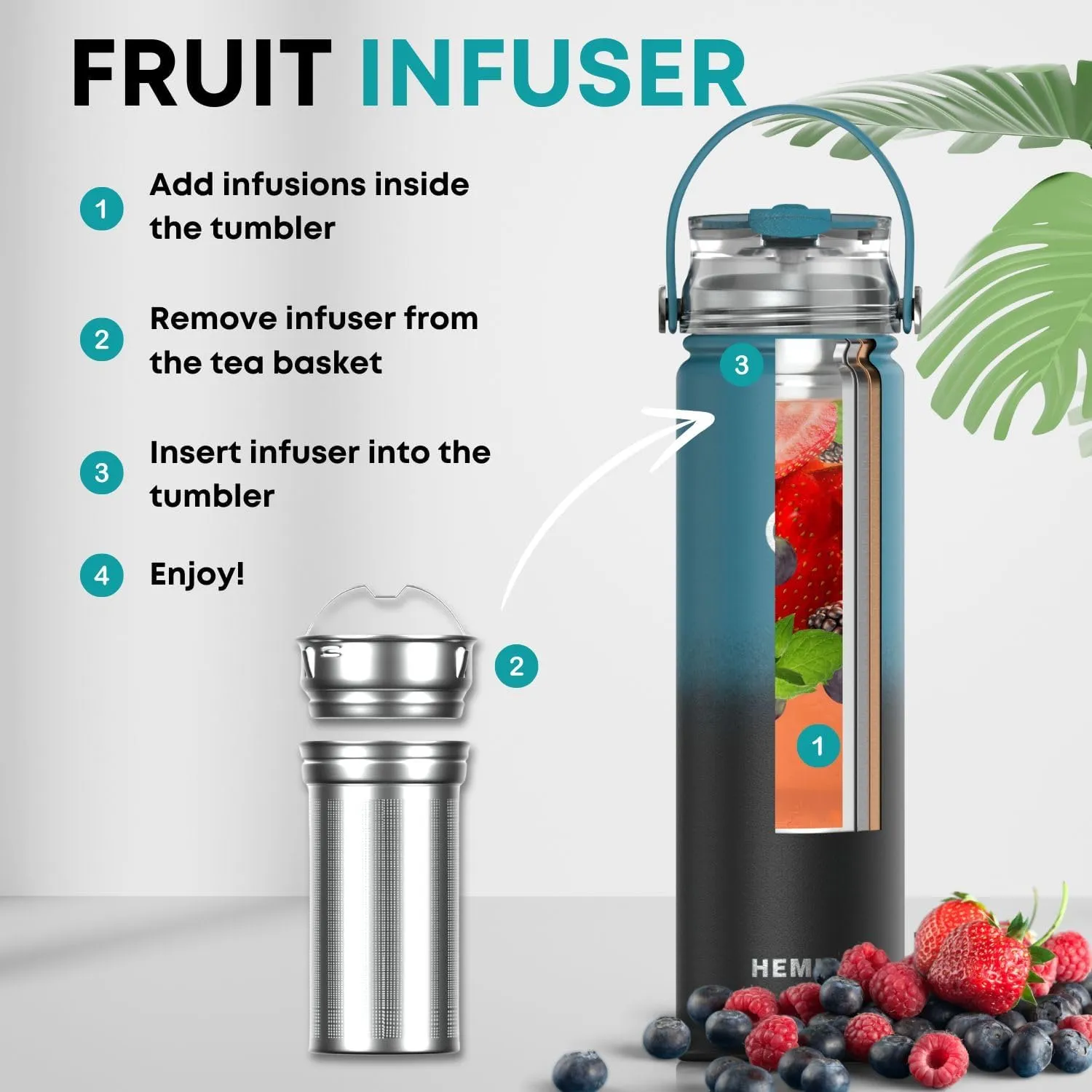22 oz Insulated Tea Tumbler Bottle with Infuser, Travel Mug