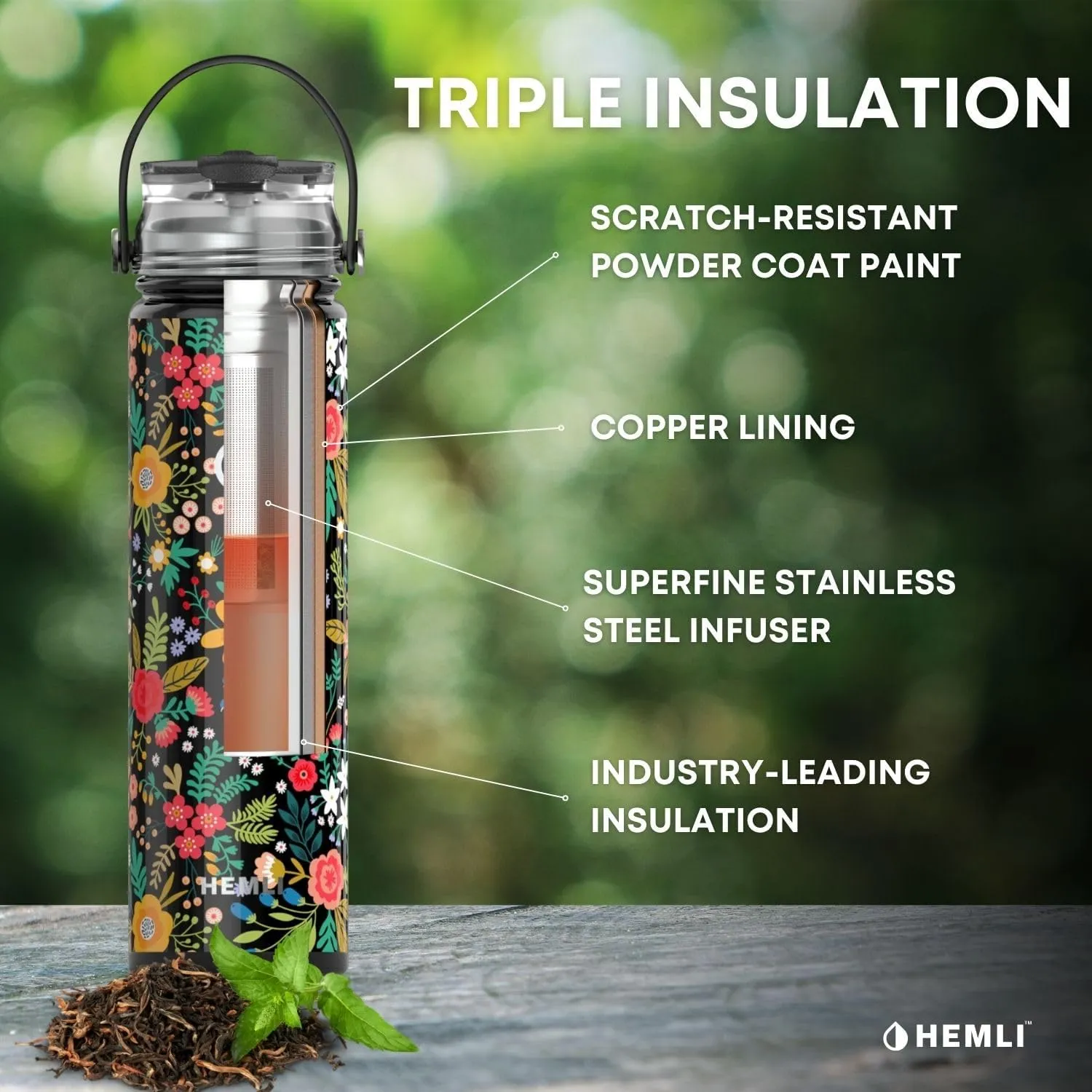 22 oz Insulated Tea Tumbler Bottle with Infuser, Travel Mug