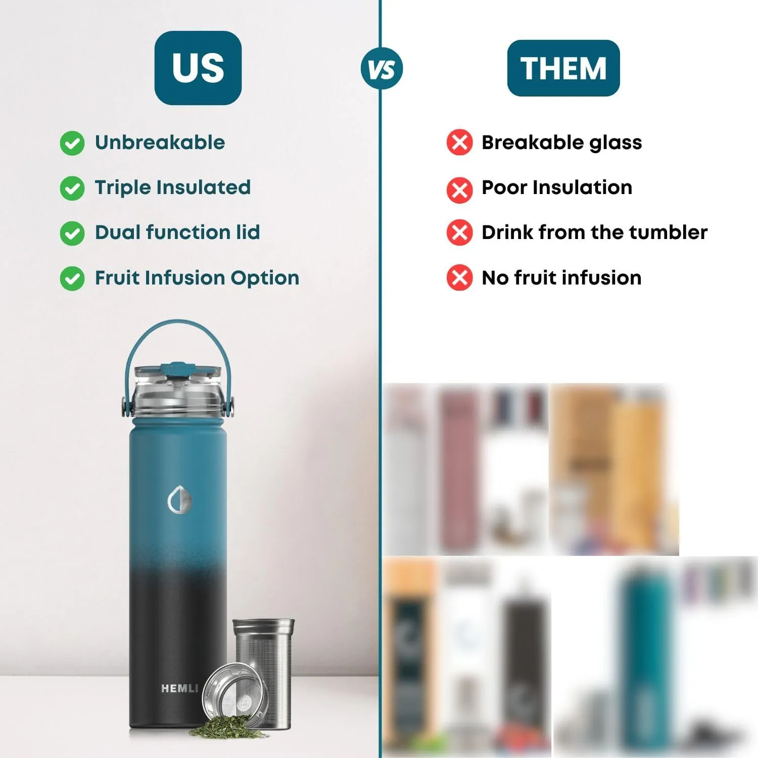 22 oz Insulated Tea Tumbler Bottle with Infuser, Travel Mug