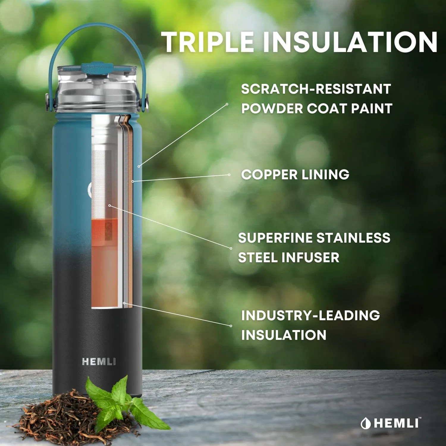 22 oz Insulated Tea Tumbler Bottle with Infuser, Travel Mug