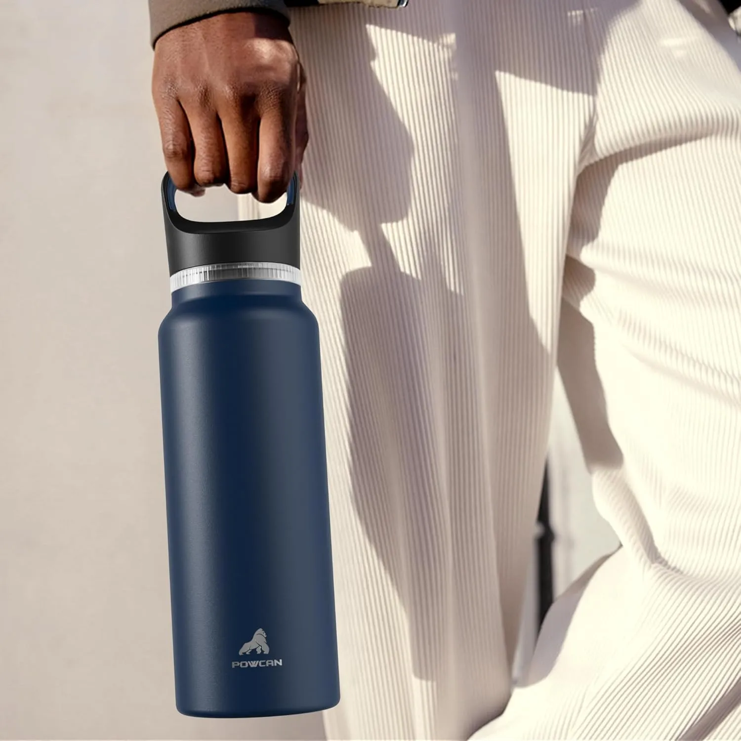 24 oz Insulated Water Bottle for Sports: 3 Lids, Leakproof, Keep Cold 24H, Car Cupholder Friendly, Stainless Steel Water Flask with Straw and Spout Caps for Gym, School, Work, Cycling (Midnight Black)