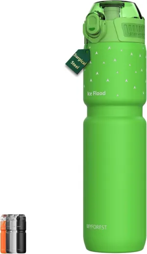 24oz/700ml Insulated Bike Water Bottle, Surgical Steel: No Plastic Taste, Stronger Grip for MTB & Gravel, Chug/Sip 2-in-1, Dirt Cap/Anti-Scratch (Lime Green)