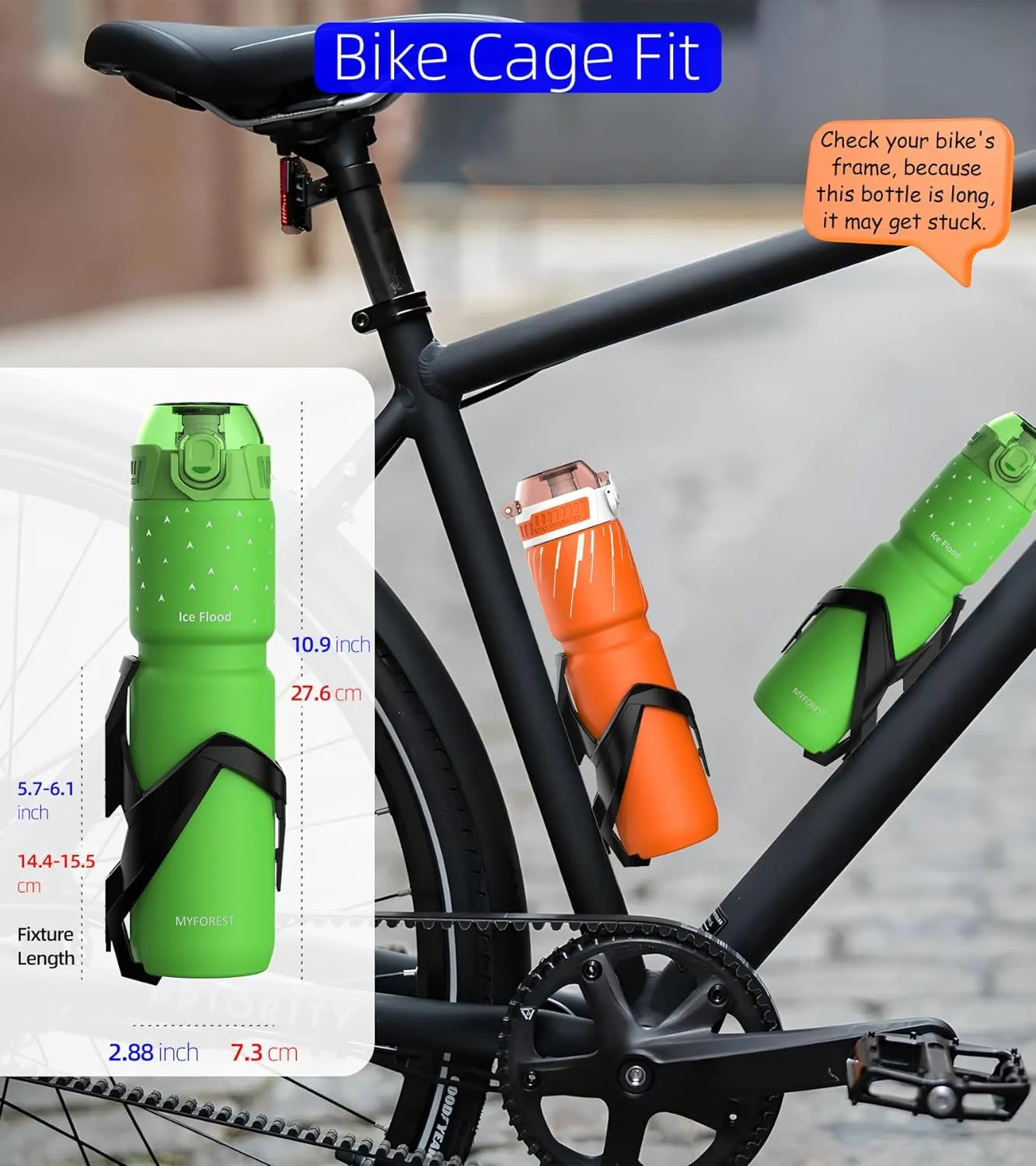24oz/700ml Insulated Bike Water Bottle, Surgical Steel: No Plastic Taste, Stronger Grip for MTB & Gravel, Chug/Sip 2-in-1, Dirt Cap/Anti-Scratch (Lime Green)