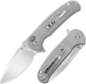 2.4" D2 Steel Blade Titanium Handle Small Pocket Knife for Men Tactical Knife with Clip, EDC Folding Knife with Button Lock, Lightweight Every Day Carry Camping and Hiking ZD-114S
