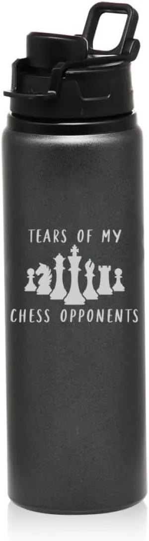 25 oz Water Bottle Sports Travel Mug Gift Tears Of My Chess Opponents Funny (Charcoal)