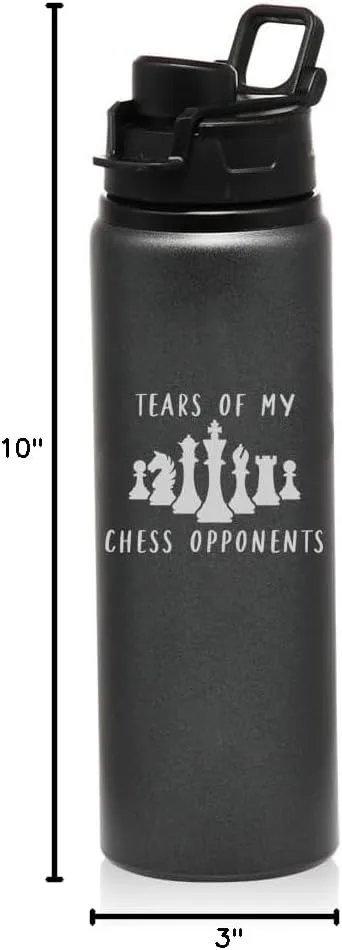 25 oz Water Bottle Sports Travel Mug Gift Tears Of My Chess Opponents Funny (Charcoal)