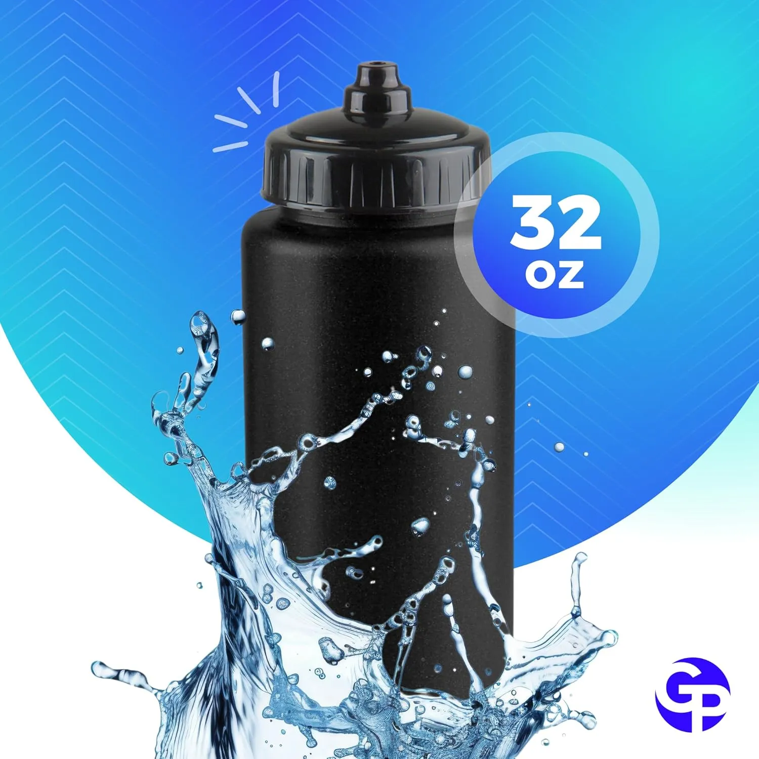 25-Pack, 32 oz Water Bottles, BPA Free Squeeze Bottle, Black Water Bottle with Black Lid, Made in USA by Gary Plastic Packaging