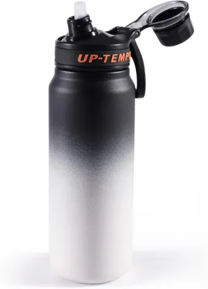 28oz Sports Water Bottle with Straw, Stainless Steel Vacuum Insulated Cooling Water Bottle, Leak Proof Metal Water Bottle, Double Insulated, Suitable for Sports, Gym and Travel (Black & White)