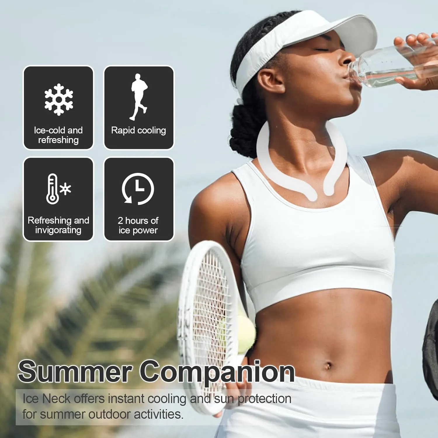 2PCS Neck Cooling Tube with Cold Insulated Bag,Reusable 18℃/64℉ Ice Neck Ring Wearable Body Cooling Products for Summer (White*2)