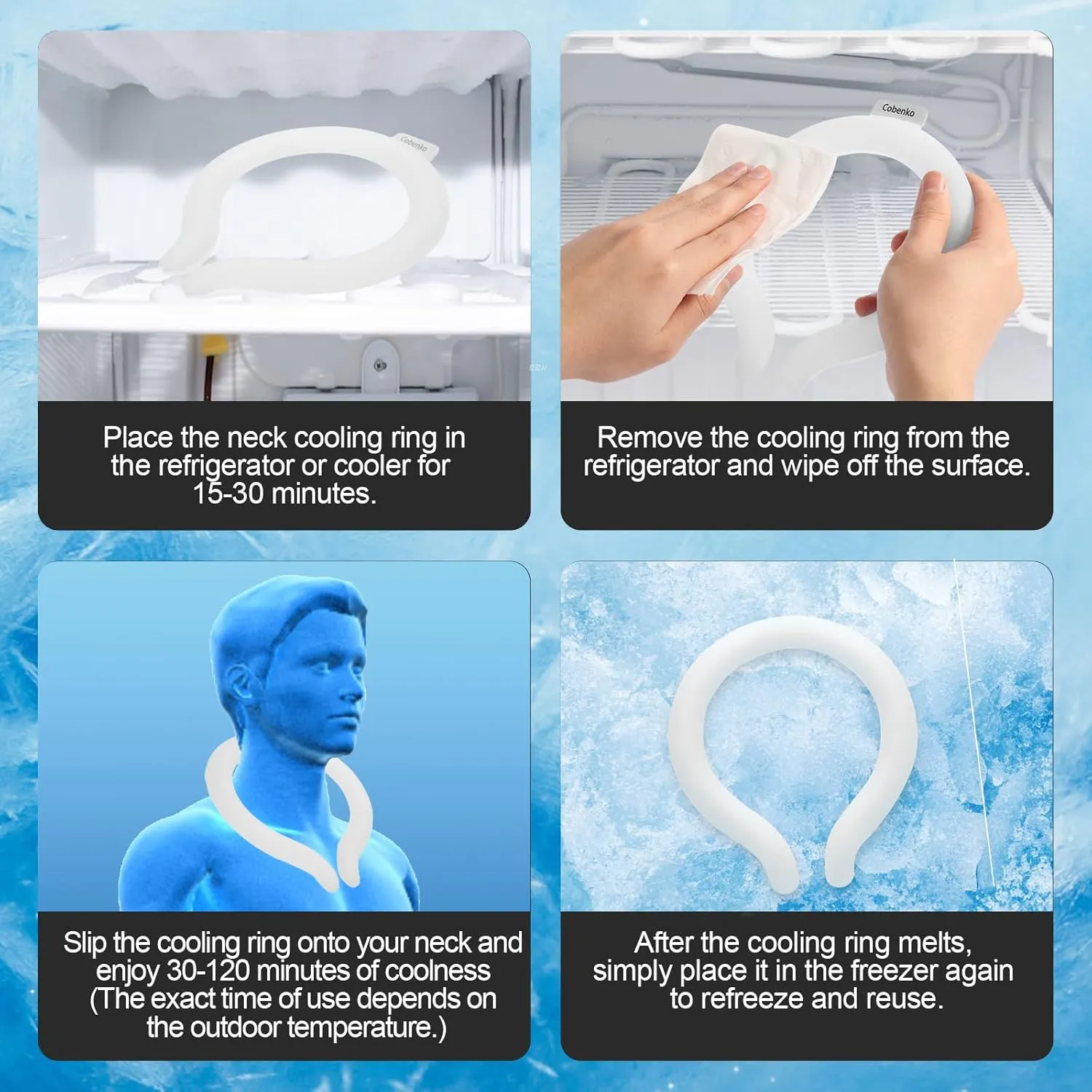 2PCS Neck Cooling Tube with Cold Insulated Bag,Reusable 18℃/64℉ Ice Neck Ring Wearable Body Cooling Products for Summer (White*2)