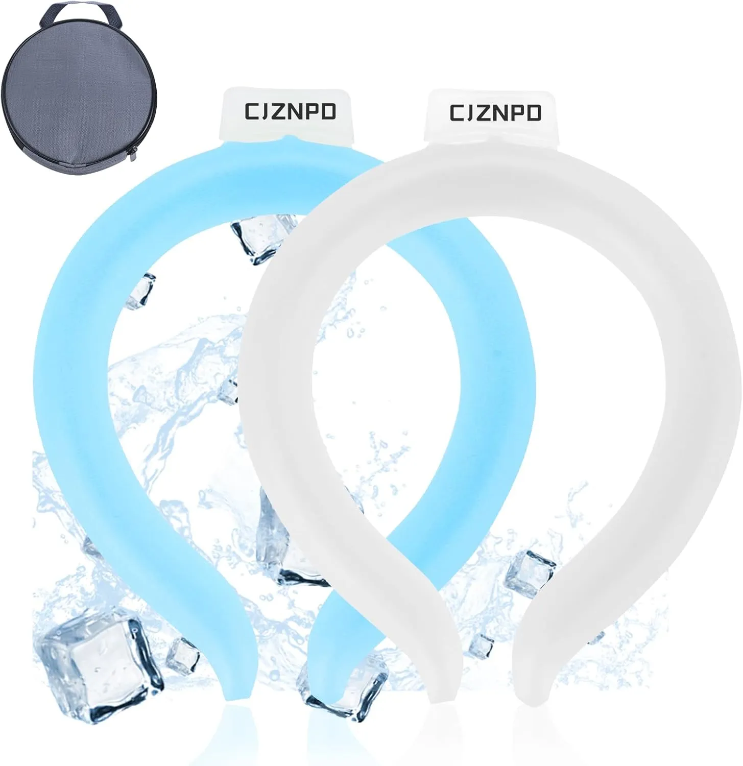 2PCS Neck Cooling Tube, with Insulated Bag, Wearable Ice Coolers Ring Keep Body Cool in Heat/Hot Weather,Reusable Neck Frozen Wraps for Summer in/Outdoor Sports.(Blue White)