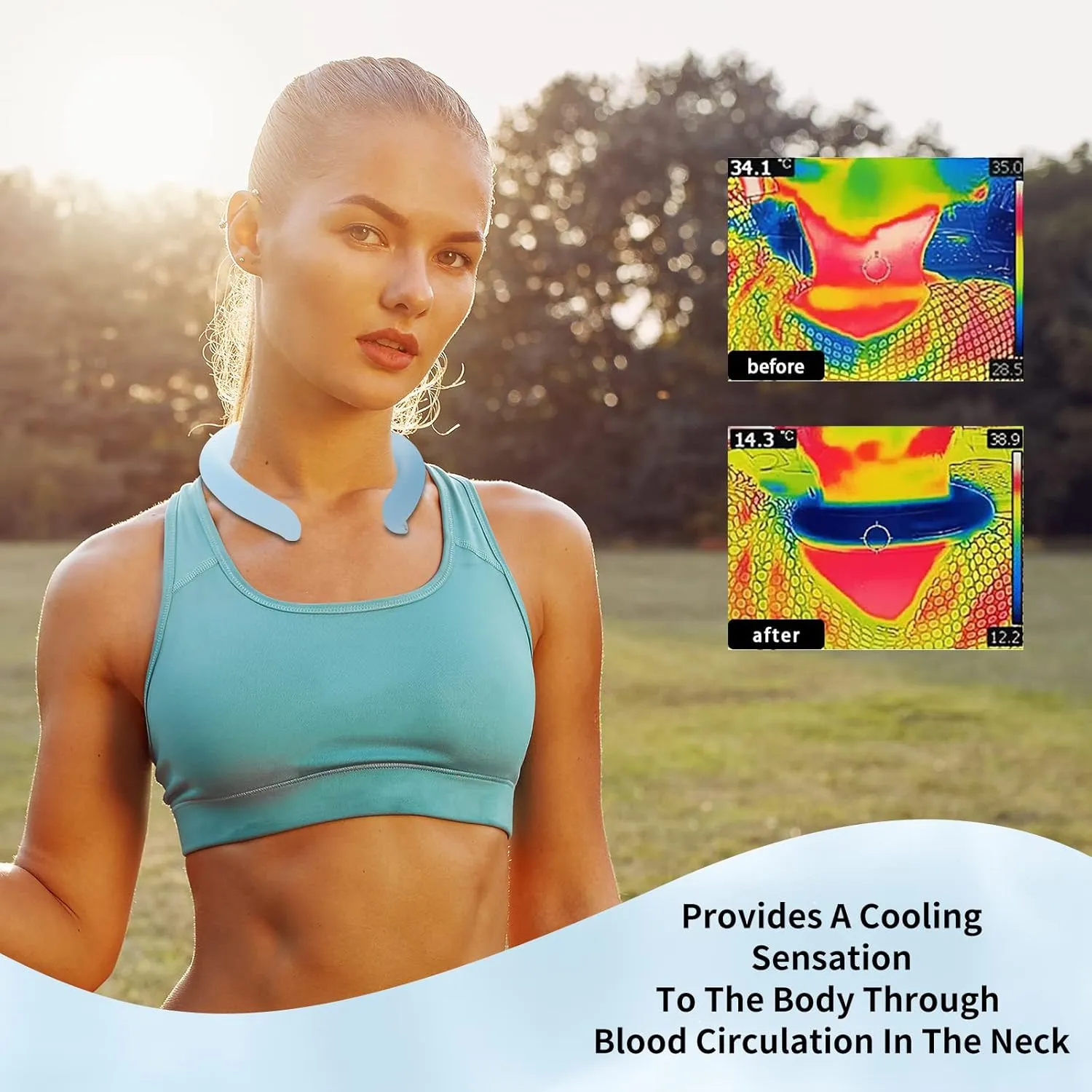 2PCS Neck Cooling Tube, with Insulated Bag, Wearable Ice Coolers Ring Keep Body Cool in Heat/Hot Weather,Reusable Neck Frozen Wraps for Summer in/Outdoor Sports.(Blue White)