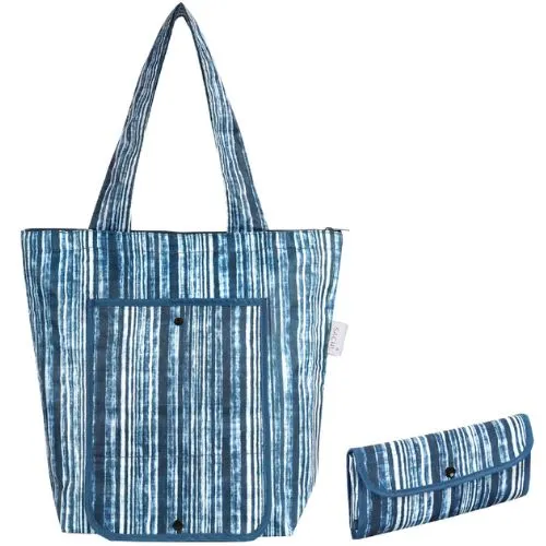 2x Sachi Insulated Market Tote Folding Portable Shopping Carry Bag, Blue Stripes