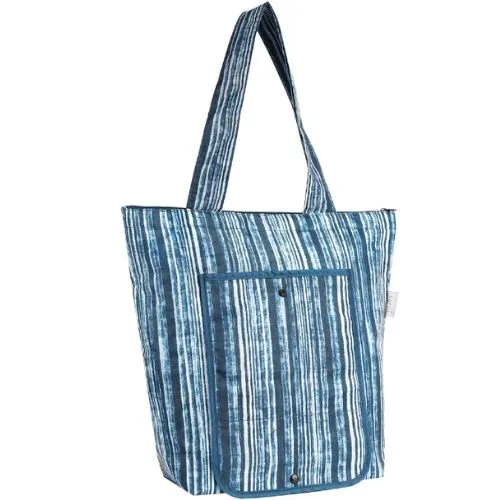2x Sachi Insulated Market Tote Folding Portable Shopping Carry Bag, Blue Stripes