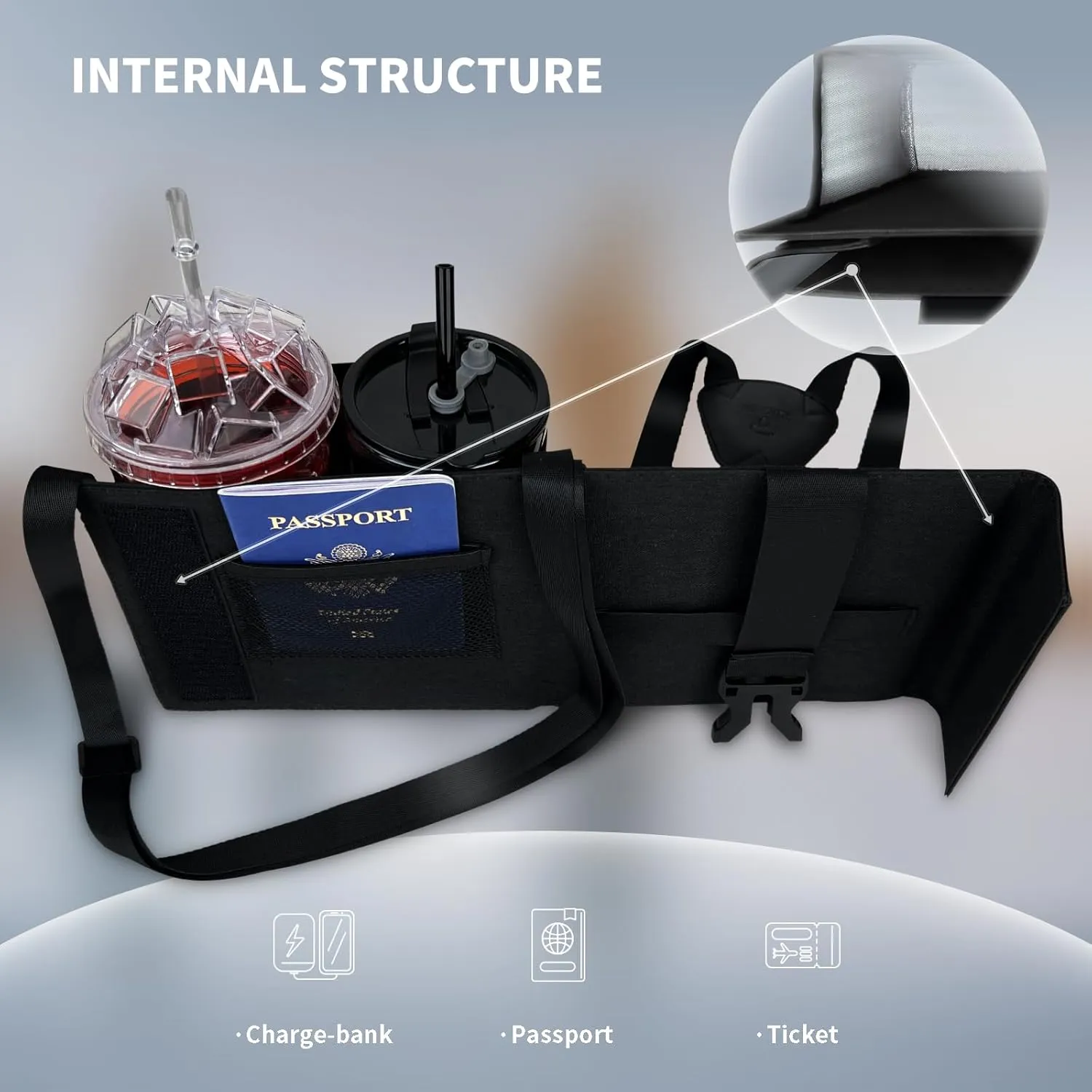 3 in 1 Travel Luggage Cup Holder, Luggage Straps, Shoulder Bag for Suitcases add a Bag，Convenient Travel Carry-on Accessories for Hands-Free Convenience (Black)