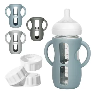 3 Pack Silicone Sleeves for Philips Avent Natural Glass Bottle Food Grade Anti Breakage Baby Bottle Holder with Handles and 3pcs Travel Bottle Caps (Dark Blue Dark Green Grey, 8oz)