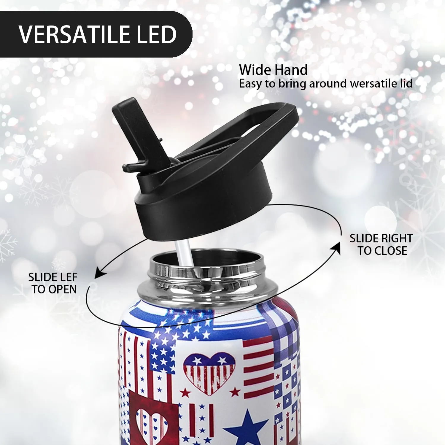32oz American Flag Flip Stainless Insulated Aater Water Bottle with Straw,4th of July Gym Hiking Sports Coffee Mug Cup Water Bottles,Patriotic Military Gifts For Veterans, Police