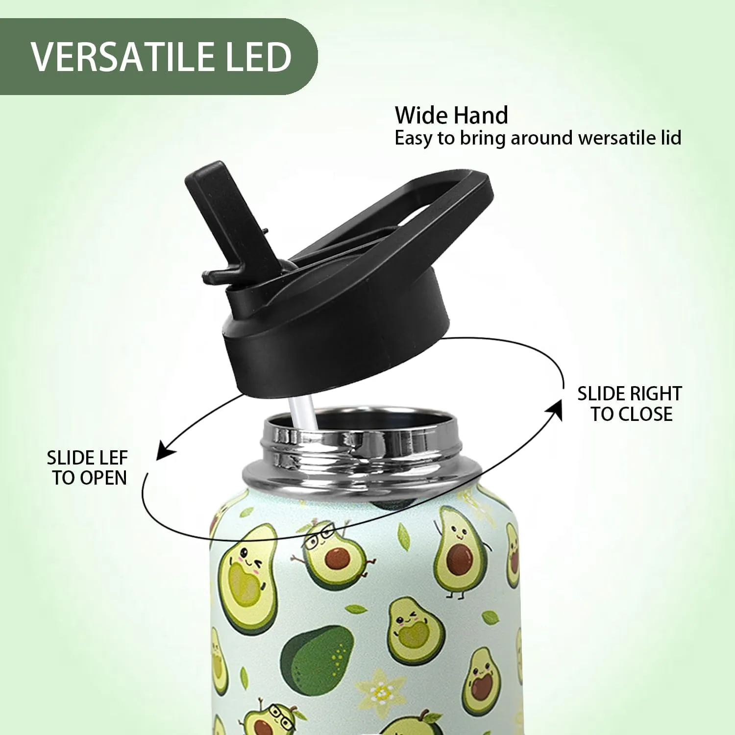 32oz Green Avocado Stainless Insulated Aater Water Bottle with Straw,Green Avocado Gym Hiking Sports Coffee Mug Cup Water Bottles,Avocado Themed Gifts for Women,Avocado Decor Stuff Accessories