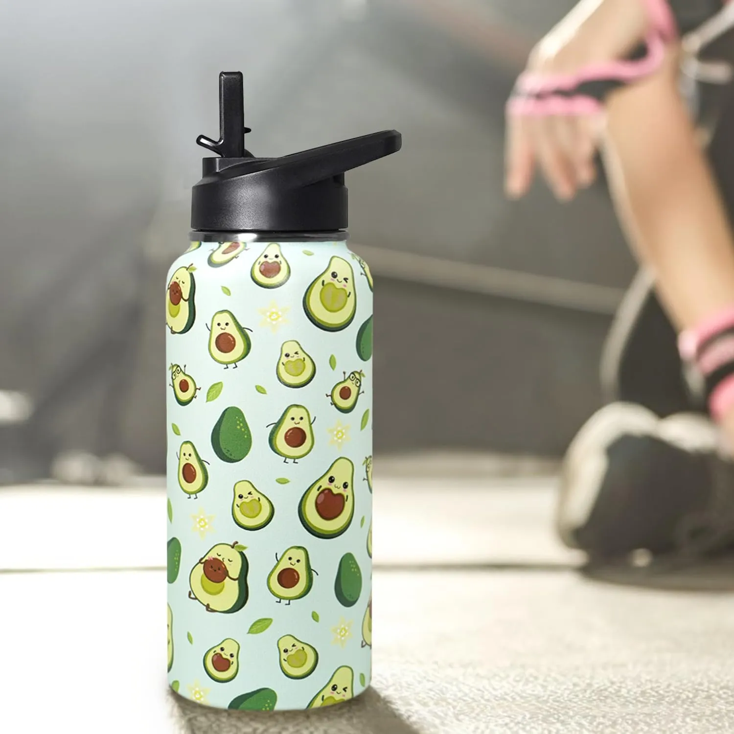 32oz Green Avocado Stainless Insulated Aater Water Bottle with Straw,Green Avocado Gym Hiking Sports Coffee Mug Cup Water Bottles,Avocado Themed Gifts for Women,Avocado Decor Stuff Accessories
