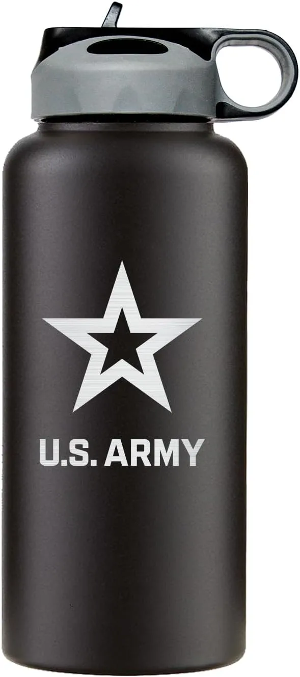 32oz Stainless Steel Insulated Army Water Bottle With Engraved US Army Logo - Gifts for Veterans | Disabled USMC Vet Owned Small Business