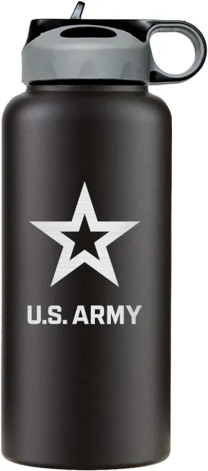 32oz Stainless Steel Insulated Army Water Bottle With Engraved US Army Logo - Gifts for Veterans | Disabled USMC Vet Owned Small Business