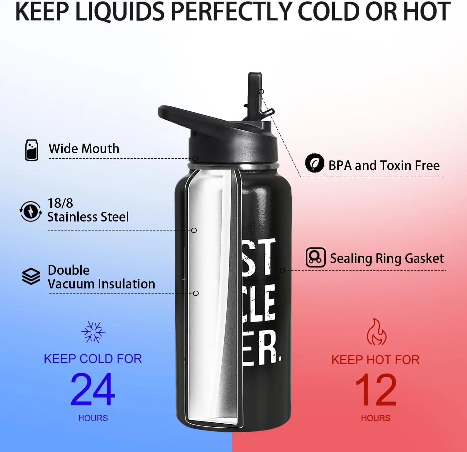 32oz Uncle Stainless Insulated Aater Water Bottle with Straw,Uncle Gym Hiking Sports Coffee Mug Cup Water Bottles,Uncle Decor Stuff Accessories