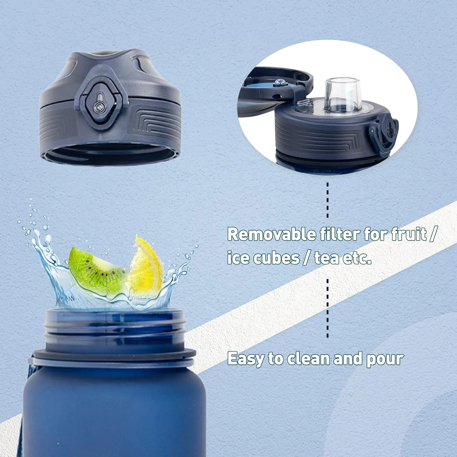 36 oz Sports Water bottle,BPA Free Drinks Water Bottles with Fruit Strainer,Leakproof Tritan BPA Free Non-Toxic Water Jug for Fitness,Gym,Sports,Outdoors,Cycling (deep blue)