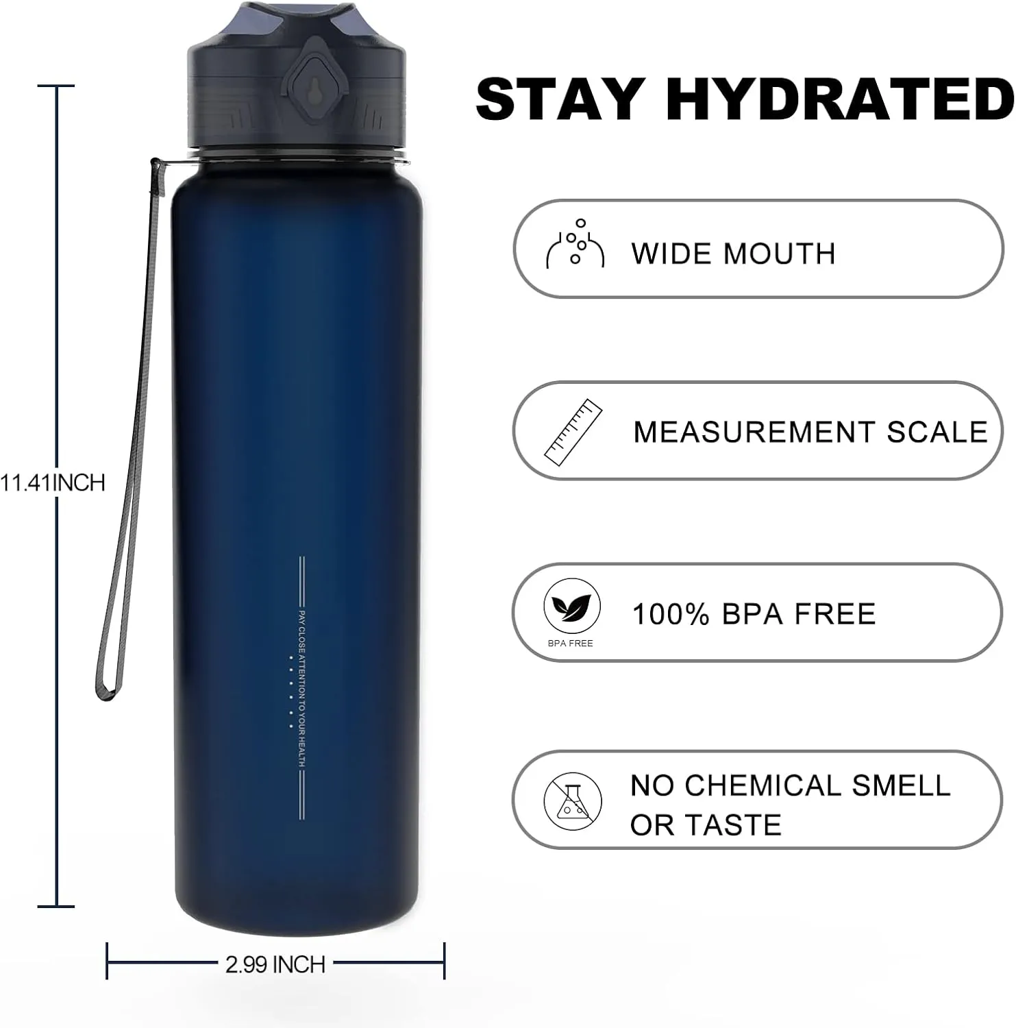 36 oz Sports Water bottle,BPA Free Drinks Water Bottles with Fruit Strainer,Leakproof Tritan BPA Free Non-Toxic Water Jug for Fitness,Gym,Sports,Outdoors,Cycling (deep blue)