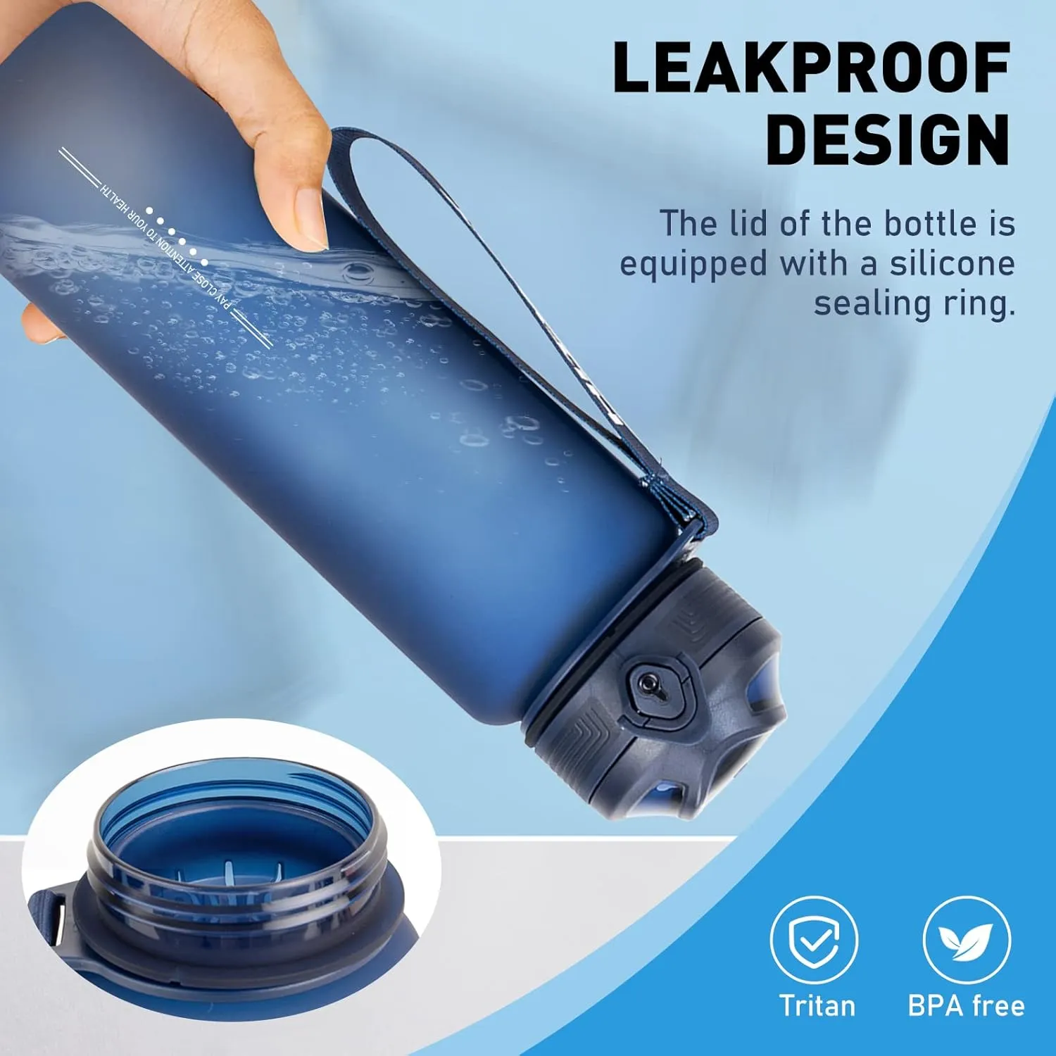 36 oz Sports Water bottle,BPA Free Drinks Water Bottles with Fruit Strainer,Leakproof Tritan BPA Free Non-Toxic Water Jug for Fitness,Gym,Sports,Outdoors,Cycling (deep blue)