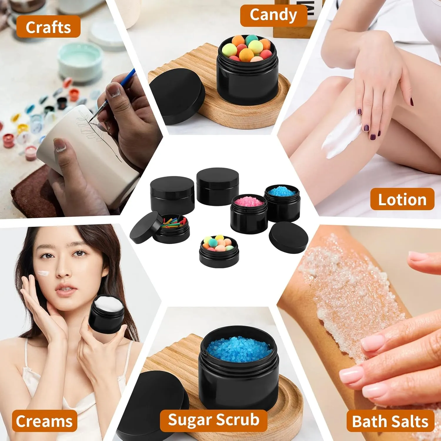 36 Pack 2 Oz Plastic Containers with black Lids,Small black Empty BPA Free and Refillable Cosmetic Jars Travel Containers for Creams, Lotion, Bath Salts, Sugar Scrub, Slime, Lip Scrub, Makeup