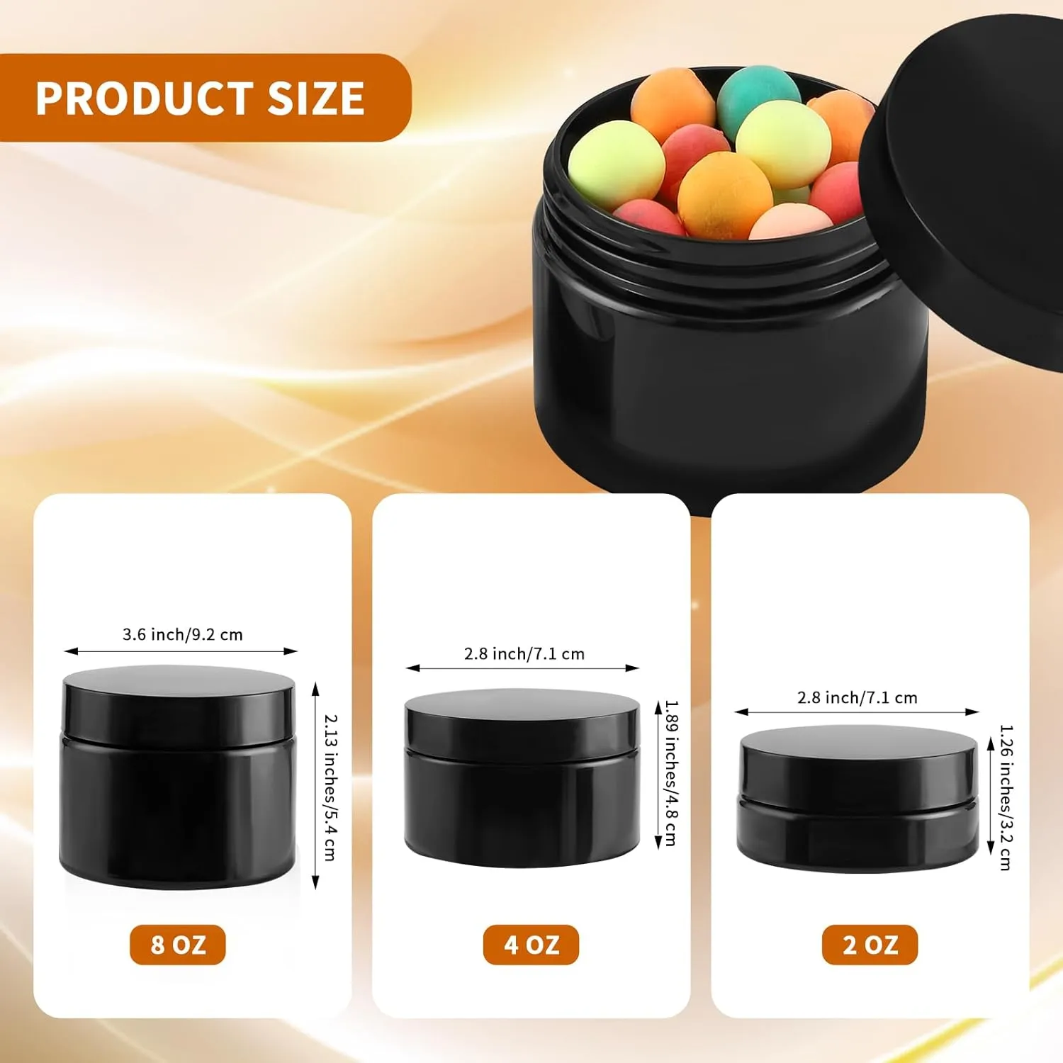 36 Pack 2 Oz Plastic Containers with black Lids,Small black Empty BPA Free and Refillable Cosmetic Jars Travel Containers for Creams, Lotion, Bath Salts, Sugar Scrub, Slime, Lip Scrub, Makeup