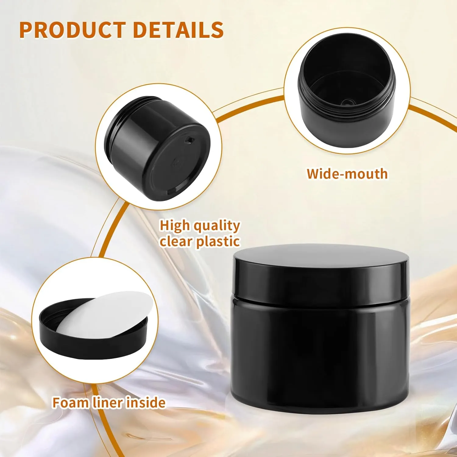 36 Pack 2 Oz Plastic Containers with black Lids,Small black Empty BPA Free and Refillable Cosmetic Jars Travel Containers for Creams, Lotion, Bath Salts, Sugar Scrub, Slime, Lip Scrub, Makeup