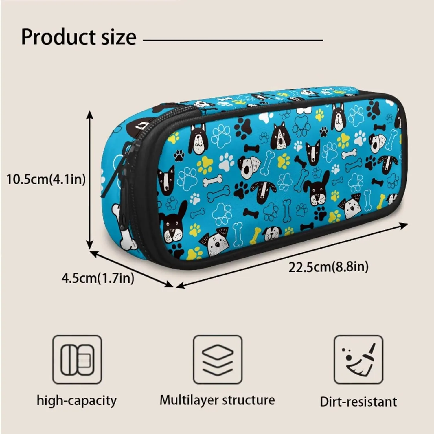 3pcs 16.9 In School Backpack Set with Lunch Box & Pencil Case, Lightweight Durable Backpack, Tote Bag with Shoulder Strap for Students & School Daily Use, Cartoon Puppy Footprint Print