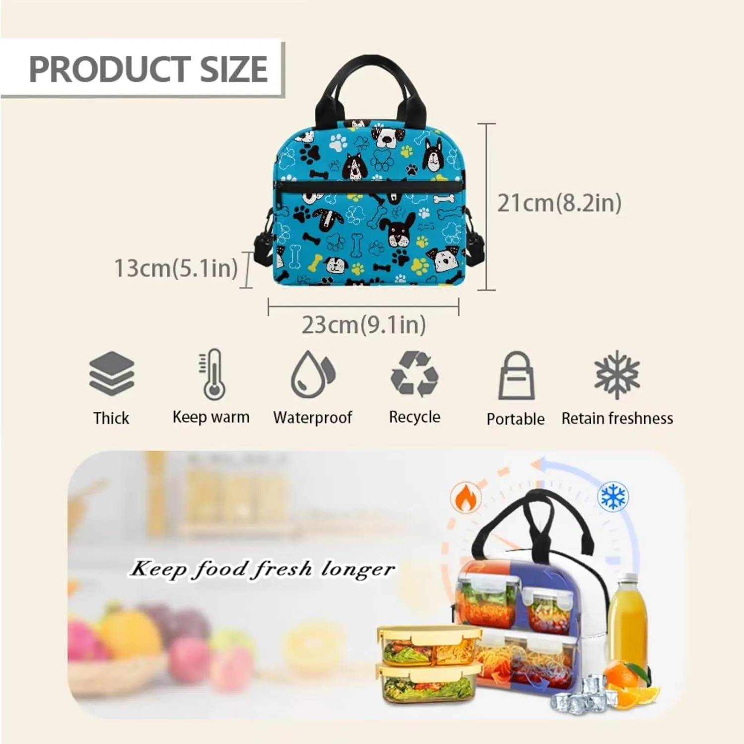 3pcs 16.9 In School Backpack Set with Lunch Box & Pencil Case, Lightweight Durable Backpack, Tote Bag with Shoulder Strap for Students & School Daily Use, Cartoon Puppy Footprint Print