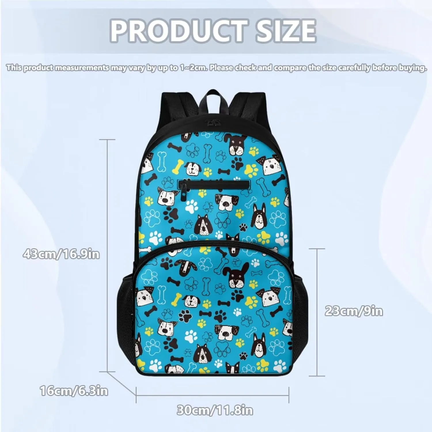 3pcs 16.9 In School Backpack Set with Lunch Box & Pencil Case, Lightweight Durable Backpack, Tote Bag with Shoulder Strap for Students & School Daily Use, Cartoon Puppy Footprint Print