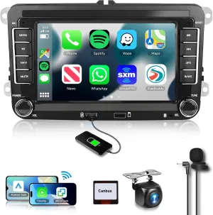 4 64G for VW Volkswagen Jetta Golf Passat Tiguan Seat Touran Skoda Wireless CarPlay Car Stereo,7” Android Auto IPS,Android Car Radio,32EQ DSP,Bluetooth5.0,GPS,FM,WiFi Backup Camera for Jetta Radio