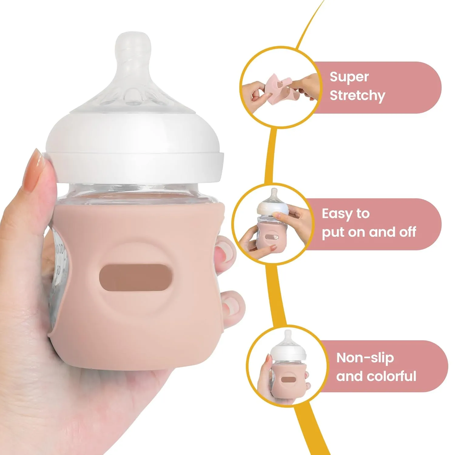 4 Pack Silicone Sleeves for Philips Avent Natural Bottle, Food Grade Silicone Cover and 4pcs Travel Caps, Lids Replacement (4Pink, 4oz)