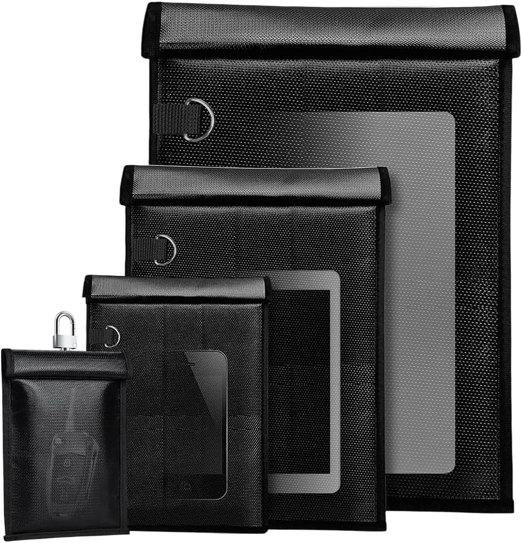 4 PCS Faraday Bags, Fireproof & Waterproof Faraday Key Fob Protector for Phones & Laptop & Car Keys & Tablets, Anti-Theft & Anti-Tracking Faraday Cage, Car Accessories