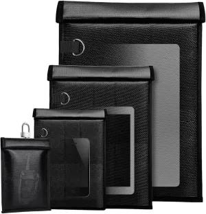 4 PCS Faraday Bags, Fireproof & Waterproof Faraday Key Fob Protector for Phones & Laptop & Car Keys & Tablets, Anti-Theft & Anti-Tracking Faraday Cage, Car Accessories