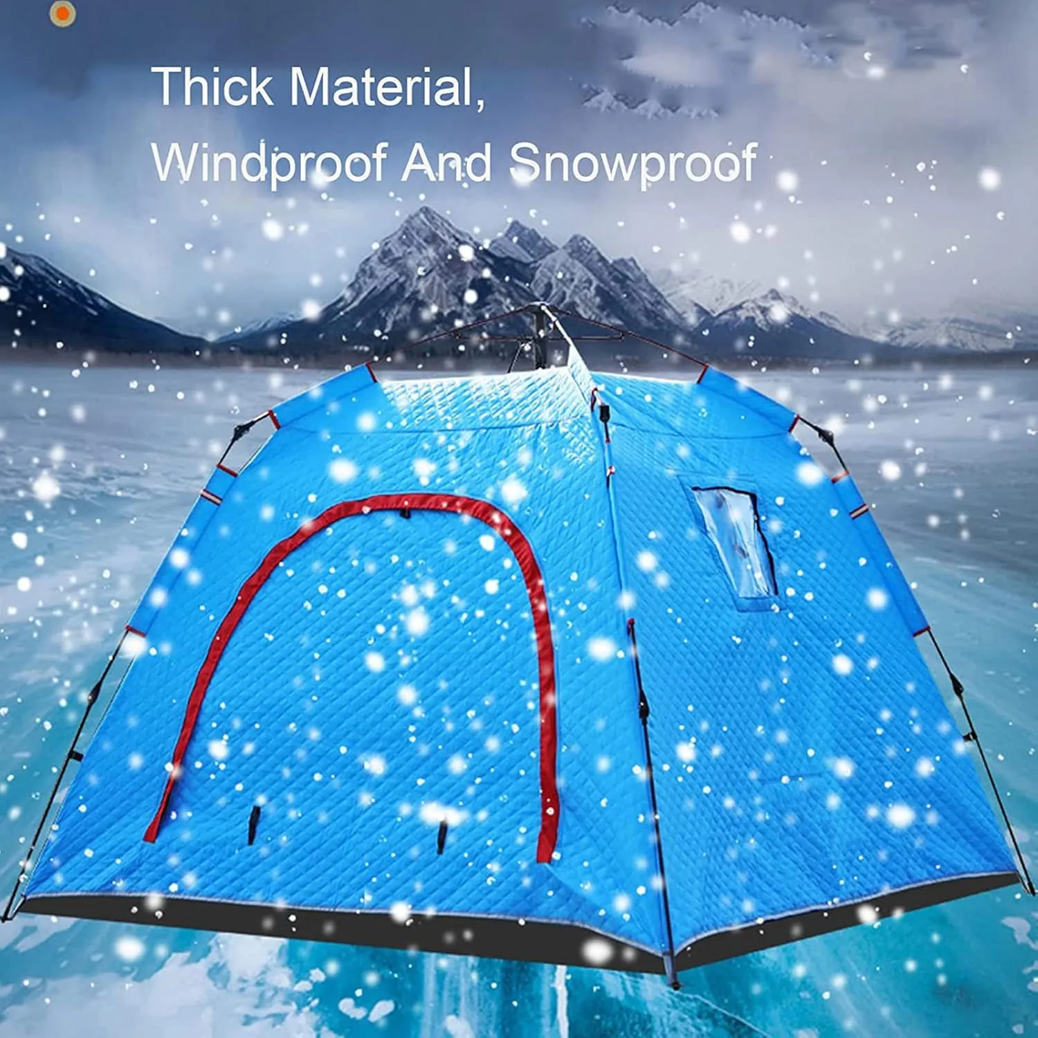 4 Person Outdoor Ice Fishing Shelter Fishing Cotton Tent Thicken Warm Tent Winter Waterproofs Camping Tent with Moisture-Proof Pad