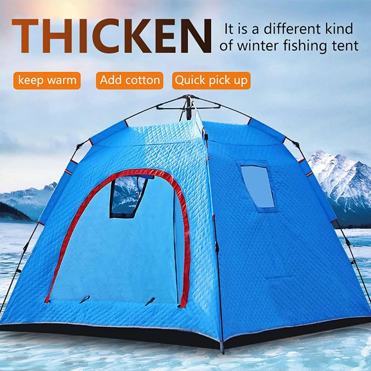 4 Person Outdoor Ice Fishing Shelter Fishing Cotton Tent Thicken Warm Tent Winter Waterproofs Camping Tent with Moisture-Proof Pad