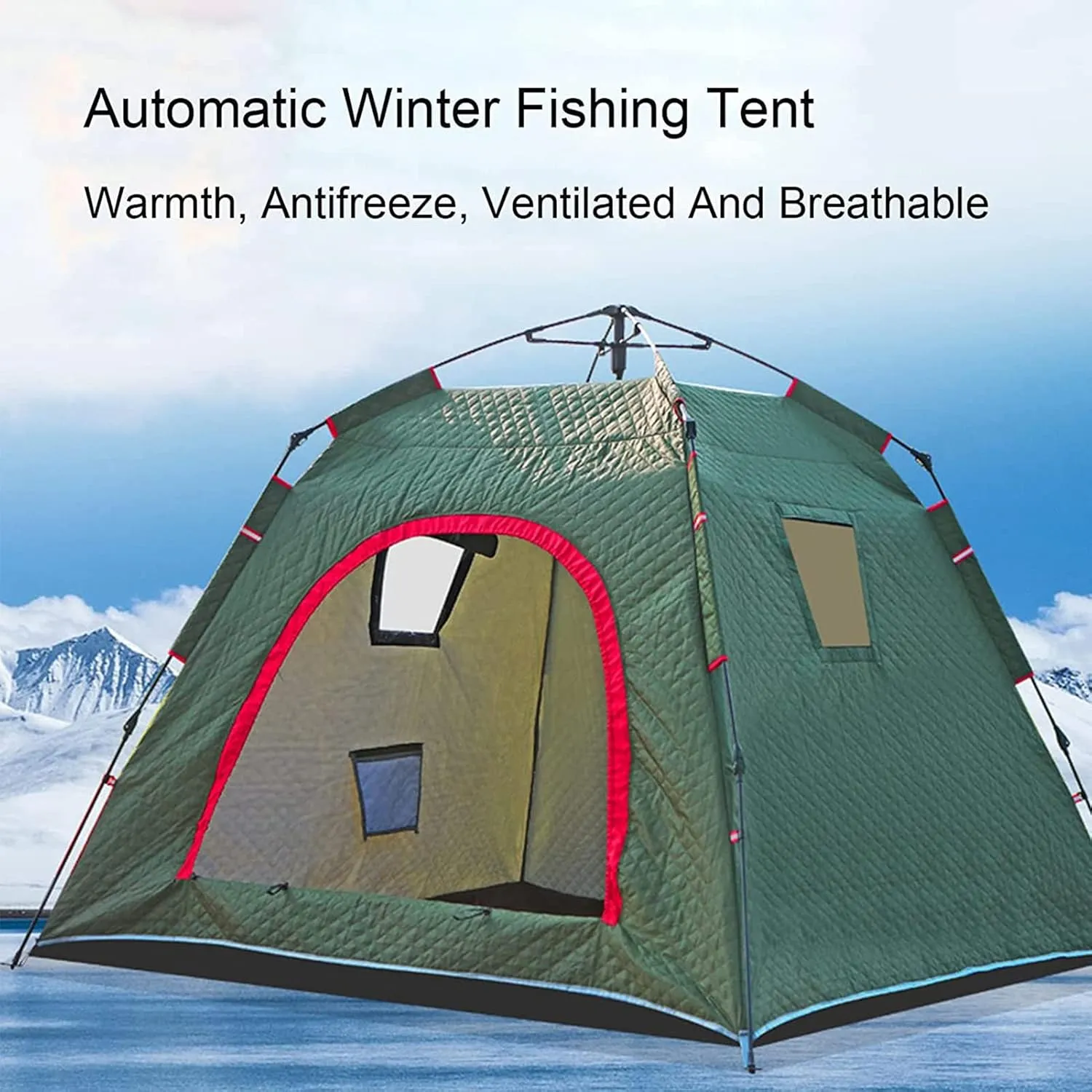 4 Person Outdoor Ice Fishing Shelter Fishing Cotton Tent Thicken Warm Tent Winter Waterproofs Camping Tent with Moisture-Proof Pad