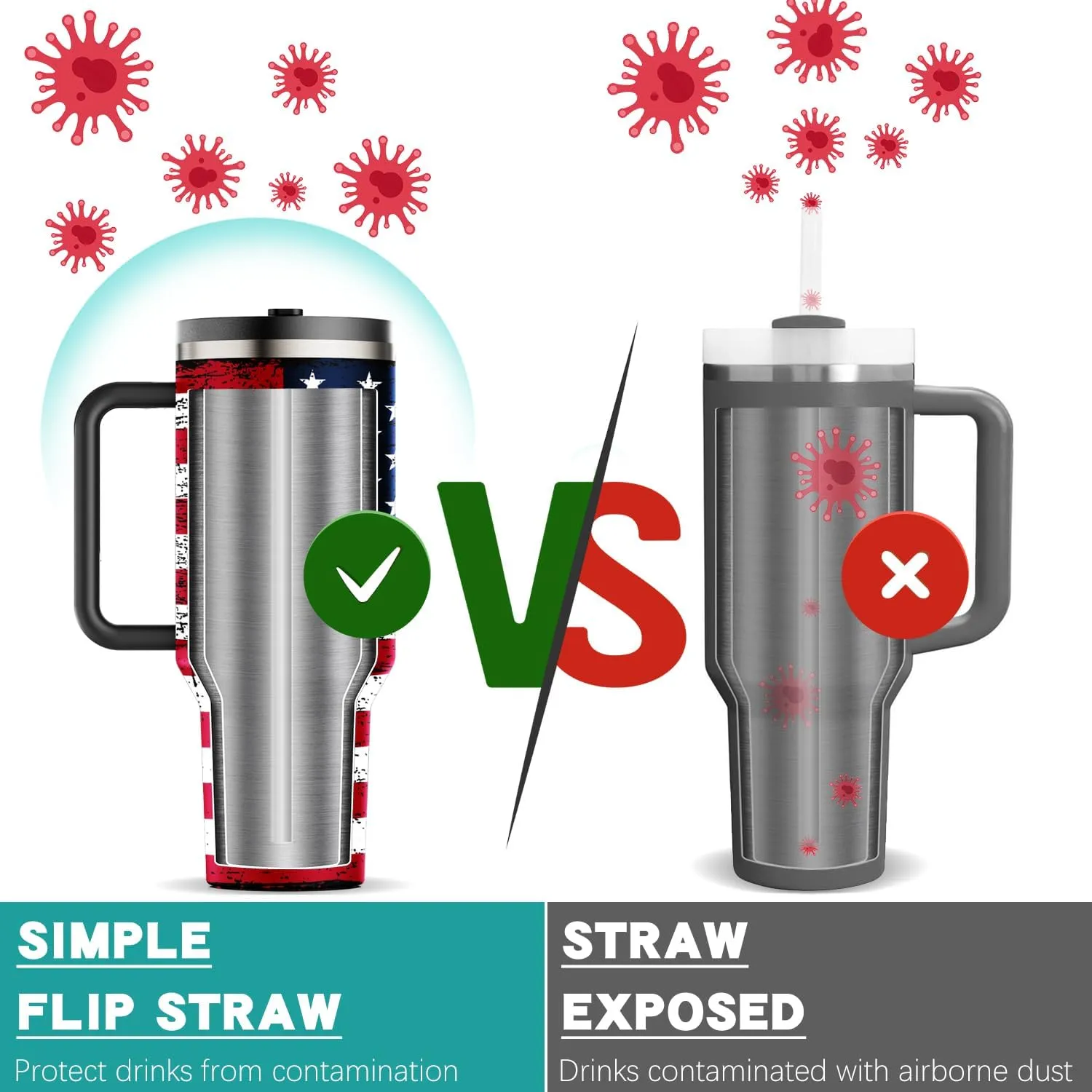 40 oz Tumbler with Handle and Flip Straw Lid - Upgraded Insulated Traveler Tumblers with Lids Straws Vacuum Leak Proof Stainless Steel 40oz Cup Mug Gifts for Men Women Him Her (US Flag)